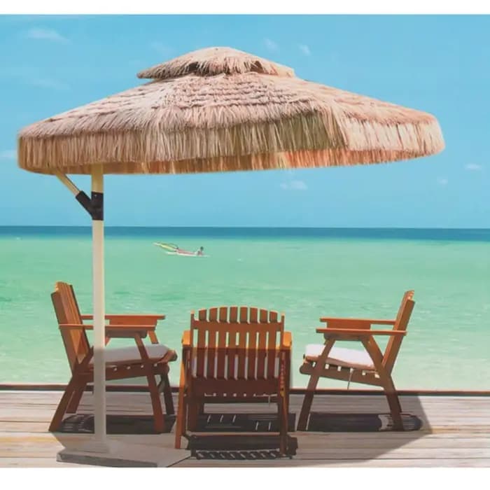 Parasol en tissu de plage en bambou avec pompon solaire, mobilier d'extérieur polyvalent en aluminiu