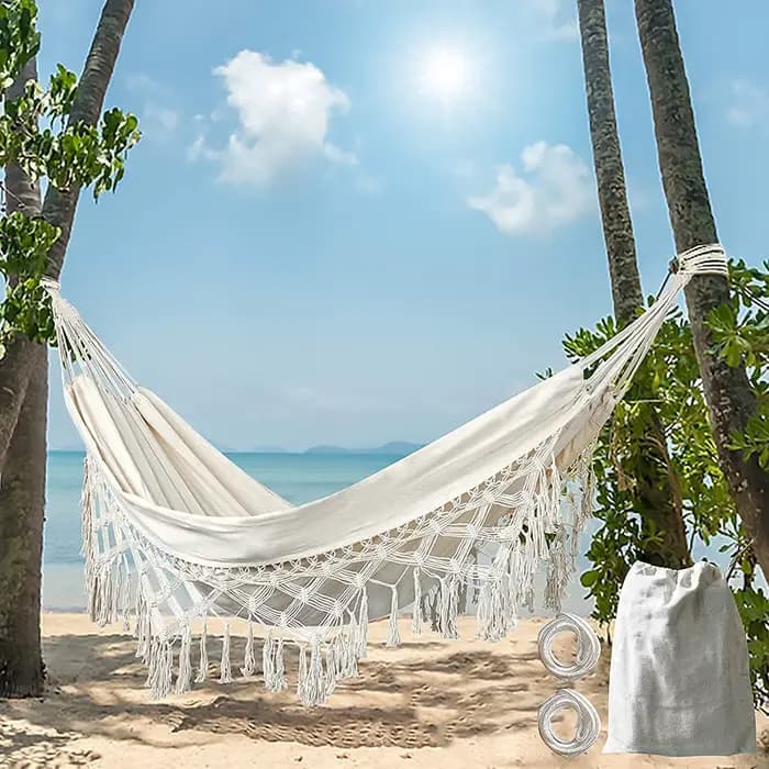 Hamac à franges en macramé, deux places, fait à la main, pour maison, extérieur, jardin, plage