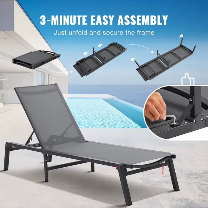 SucceBuy Chaise longue extérieure en aluminium Patio LoungeFolding Pool Lounge inclinable entièremen