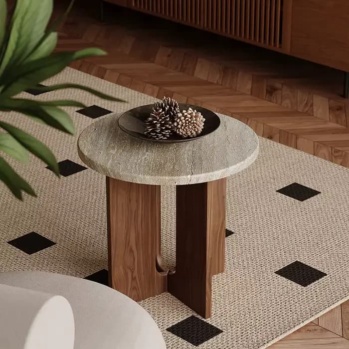 Table basse de salon en bois, table d'appoint irrégulière mobile pour canapé, style rustique, Mesa D
