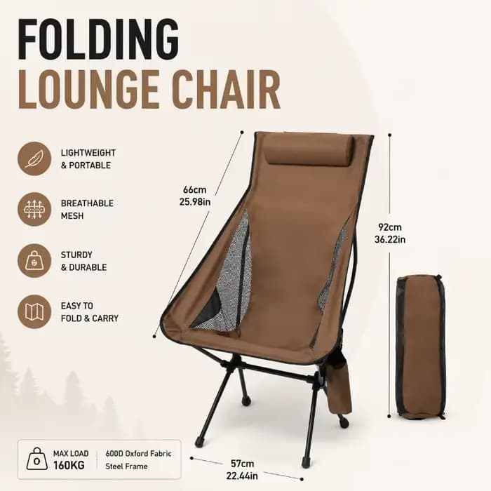 Chaise pliable en alliage d'aluminium, design confortable avec appui-tête, siège léger pour la pêche