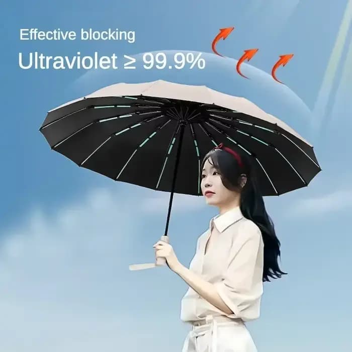 Parapluie automatique coupe-vent 112 nervures en fibre de verre renforcées, anti-tempête UV 50+ pour