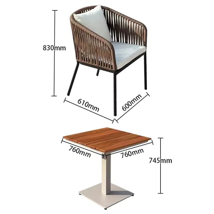 Meubles de jardin d'extérieur, fauteuil moderne tissé en corde, ensemble Table à manger et chaises e