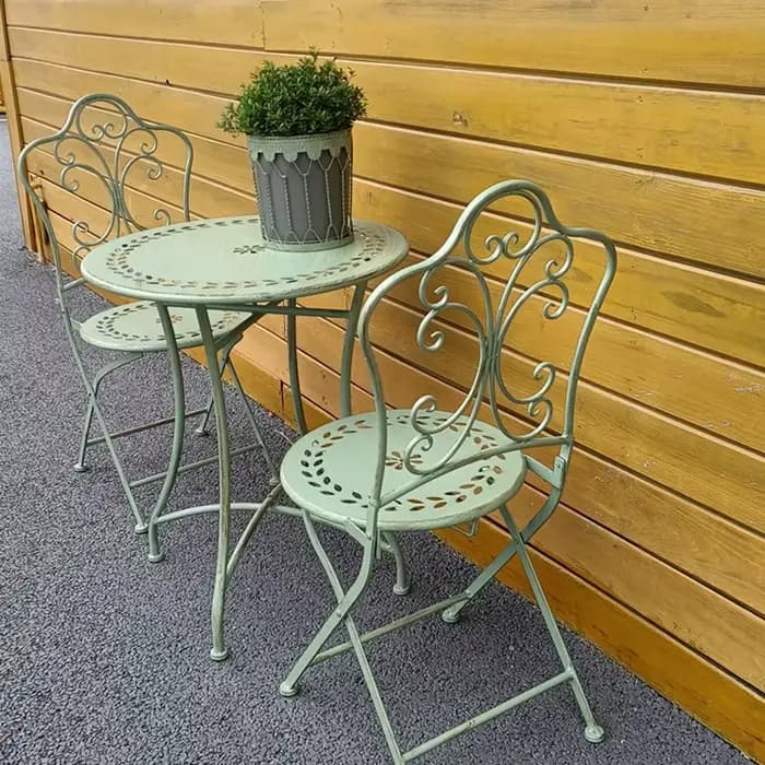 Silla Plegable américain rétro vieux motif creux chaise en fer forgé pliable cour extérieure Villa l
