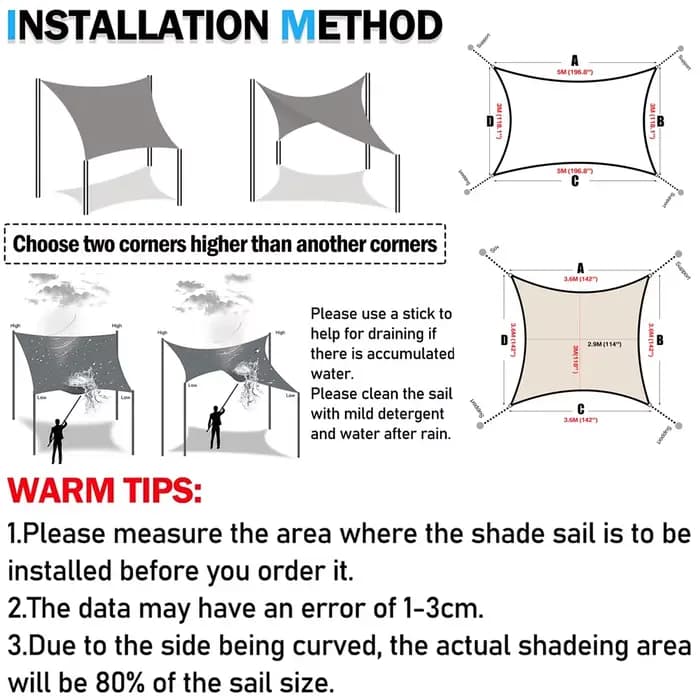 Voile solaire rectangulaire 4x2/3/5/6M, abri solaire étanche, Protection contre les intempéries, auv
