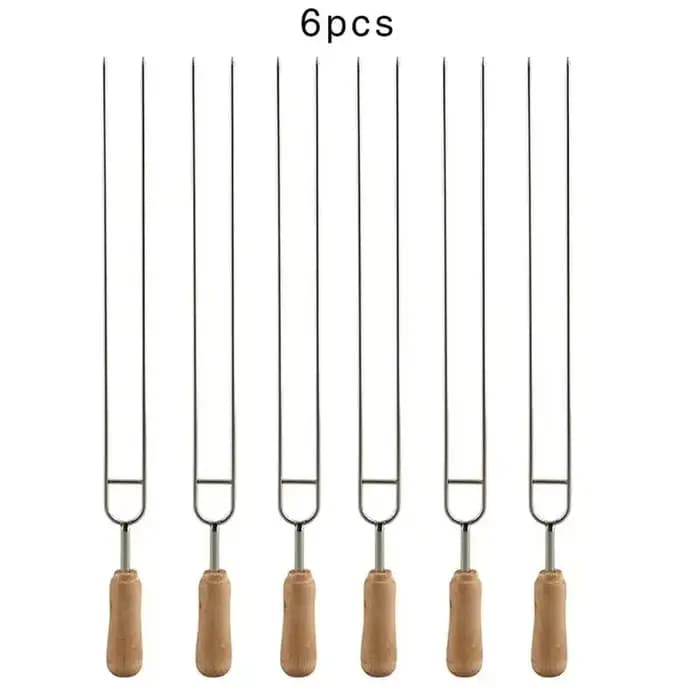 Brochettes en métal pour barbecue, 6 pièces, en acier inoxydable, fourchettes à griller en forme de 