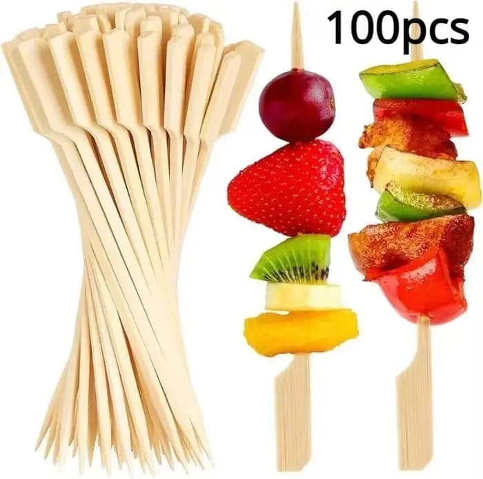 Brochettes de Barbecue en bois, garniture de Hamburger, bâtons de bambou, fourchettes jetables de 12