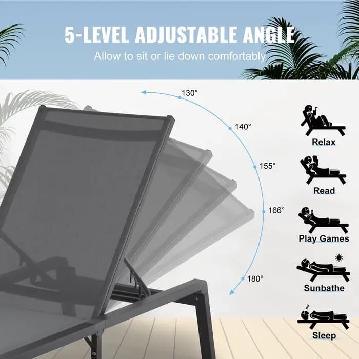 SucceBuy Chaise longue extérieure en aluminium Patio LoungeFolding Pool Lounge inclinable entièremen