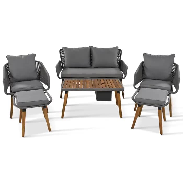 Ensemble de meubles d'extérieur modernes en bois d'acacia gris, 6 pièces, canapé de Conversation de 