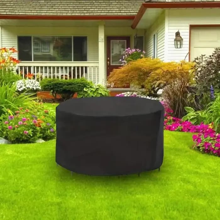 Housse anti-poussière pour table ronde de jardin avec corde de serrage, adaptée aux tables rondes de