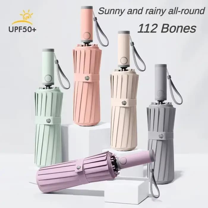 Parapluie automatique coupe-vent 112 nervures en fibre de verre renforcées, anti-tempête UV 50+ pour