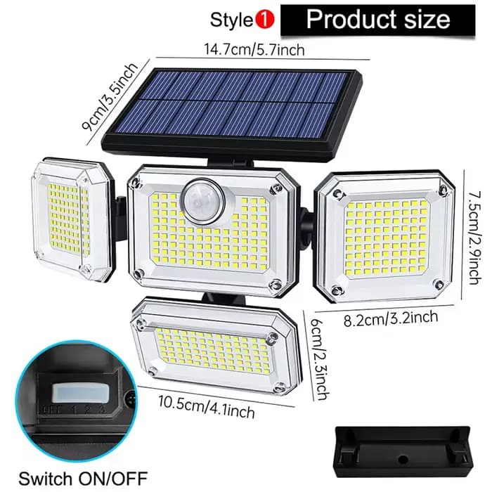 20w lumière solaire 122/333led IP65 étanche extérieure intérieure lampe de jardin solaire avec tête 