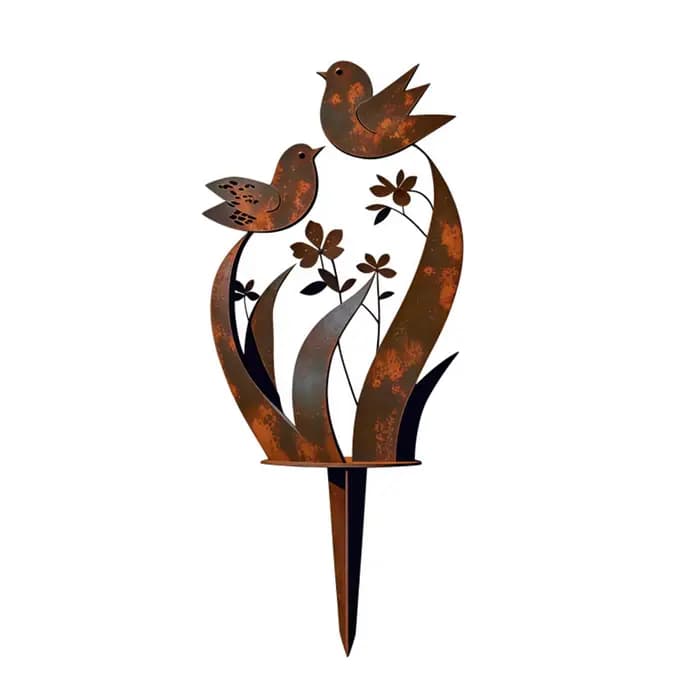 Piquet de jardin en métal avec motif d'oiseau et de fleurs, décoration pour parterre de fleurs, piqu