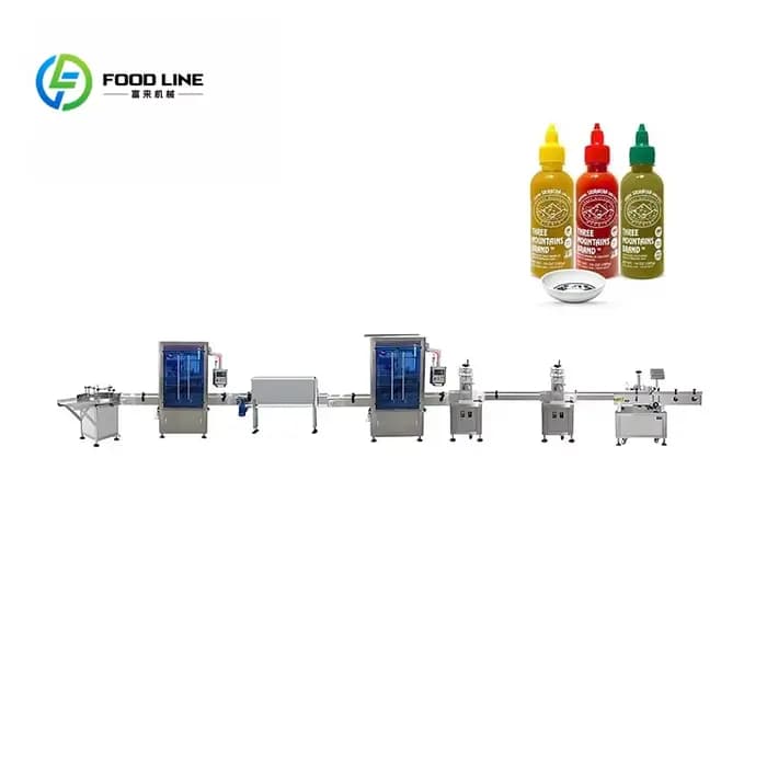 Ligne de production de remplissage entièrement automatique intelligente et hautement efficace pour sauces barbecue et boissons, personnalisable, 4 têtes à piston, pour verre