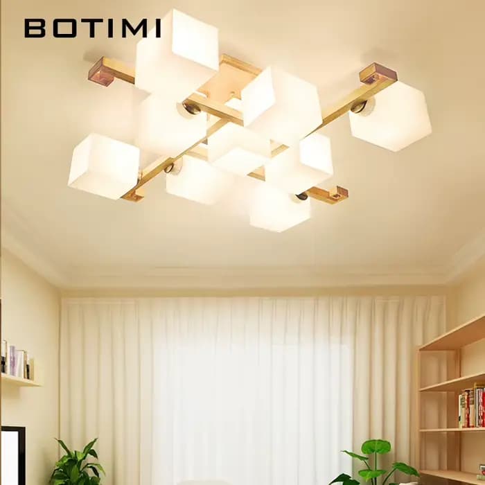 Plafonniers en bois massif avec abat-jour en verre pour salon lampe de chambre en bois moderne lampe de salle à manger montée en Surface carrée