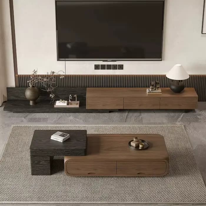 Table basse rétro en bois massif avec rangement