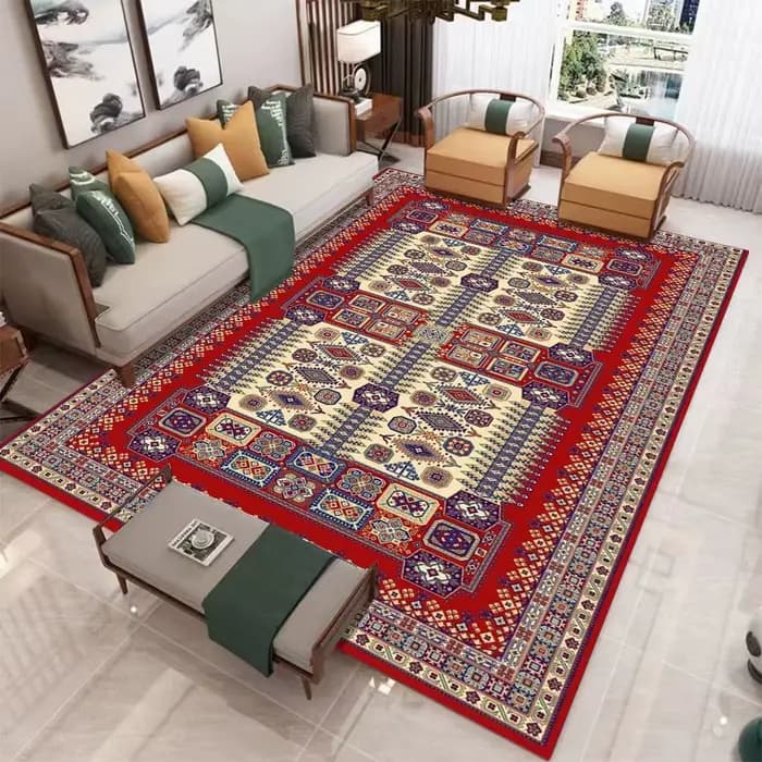 Tapis de salon style persan vintage, tapis rouge pour couloir, tapis d'entrée traditionnel, paillassons