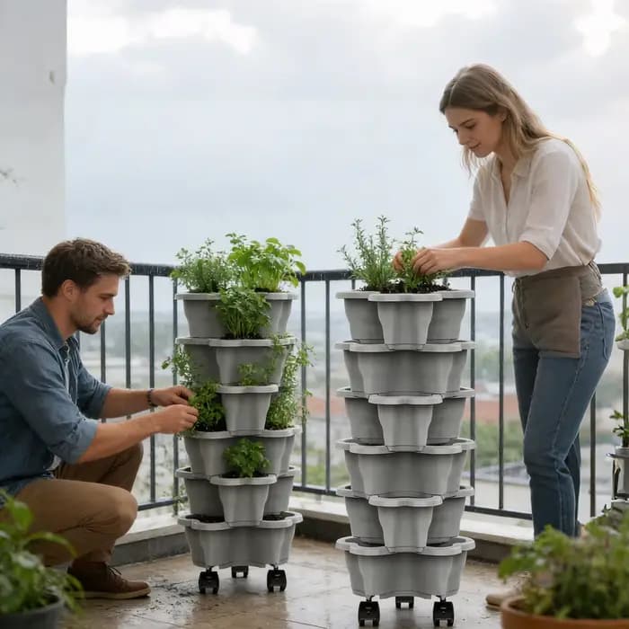Jardinière verticale à 6 niveaux avec roulettes