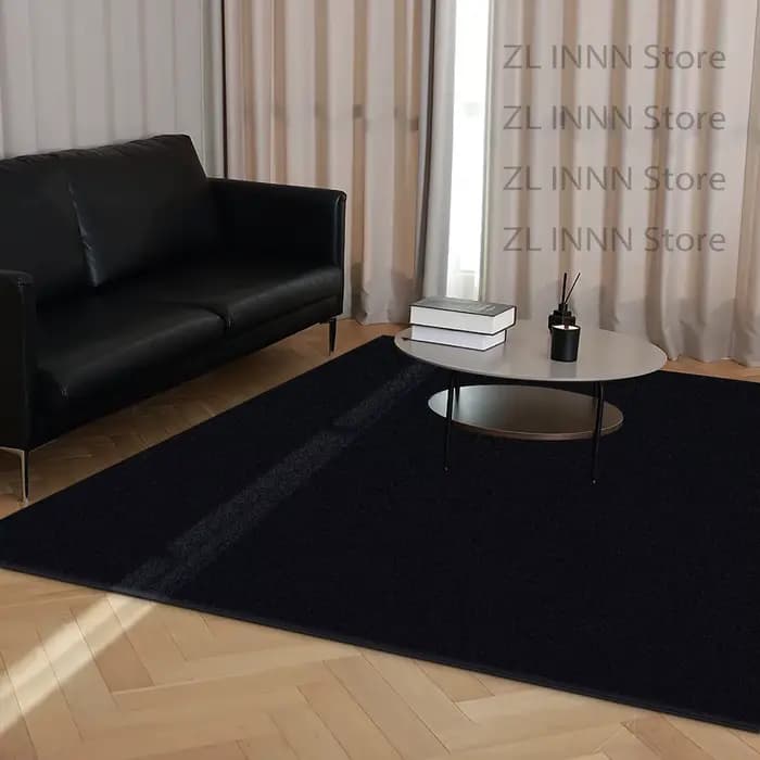 Tapis de salon noir uni, antidérapant, lavable, grand format, en velours court, moelleux, pour chambre et canapé