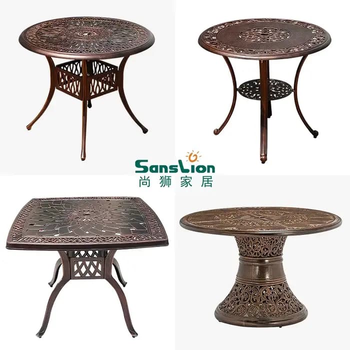 Combinaison table et chaise d'extérieur tissées en fonte d'aluminium