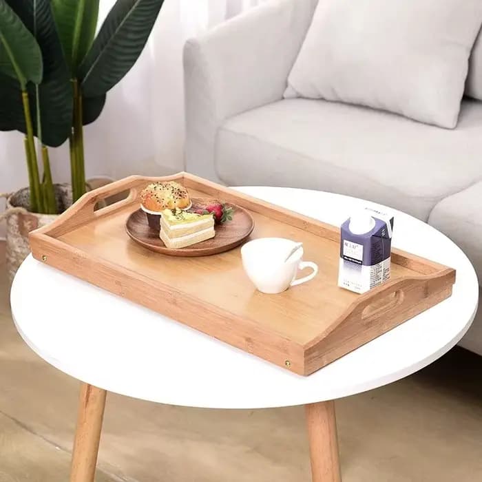 Plateau de lit en bambou avec poignée de pieds pliants