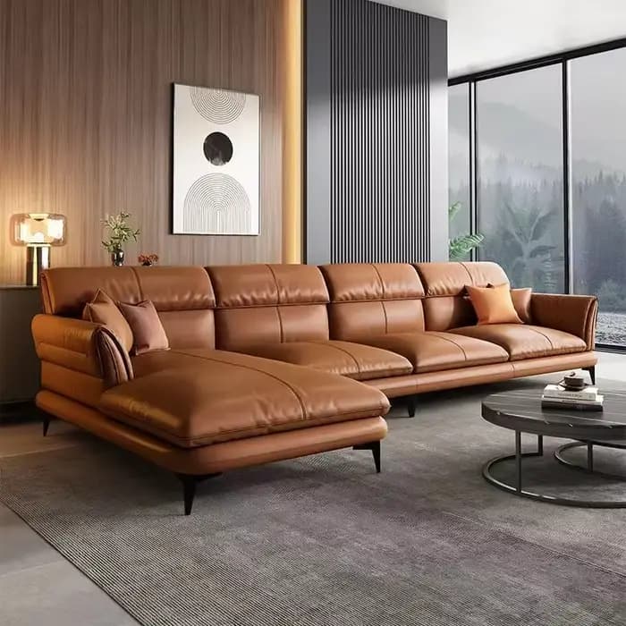 Ensemble de canapés de luxe meubles en cuir en forme de L combinaison de latex
