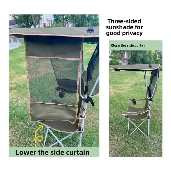 Chaise pliante d'extérieur avec pare-soleil, pour Camping, pêche, plage, Portable, Design Compact, confortable pour barbecue, pique-nique, détente
