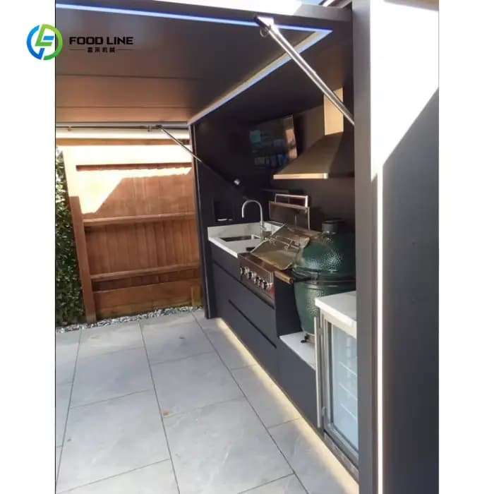 Pergola de cuisine extérieure complète en acier inoxydable avec grill tout-en-un pour patio et jardin