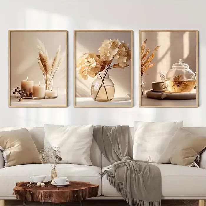 Toile de peinture de fleurs beiges minimalistes, galerie de paysages modernes, affiche florale, salon moderne, chambre à coucher, décoration de maison