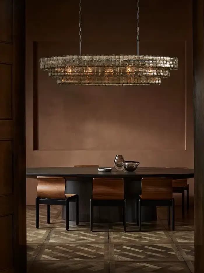 Doré postmoderne luxe décoration de la maison LED rond Transparent verre Lustre salon salle à manger lumière intérieure accrocher