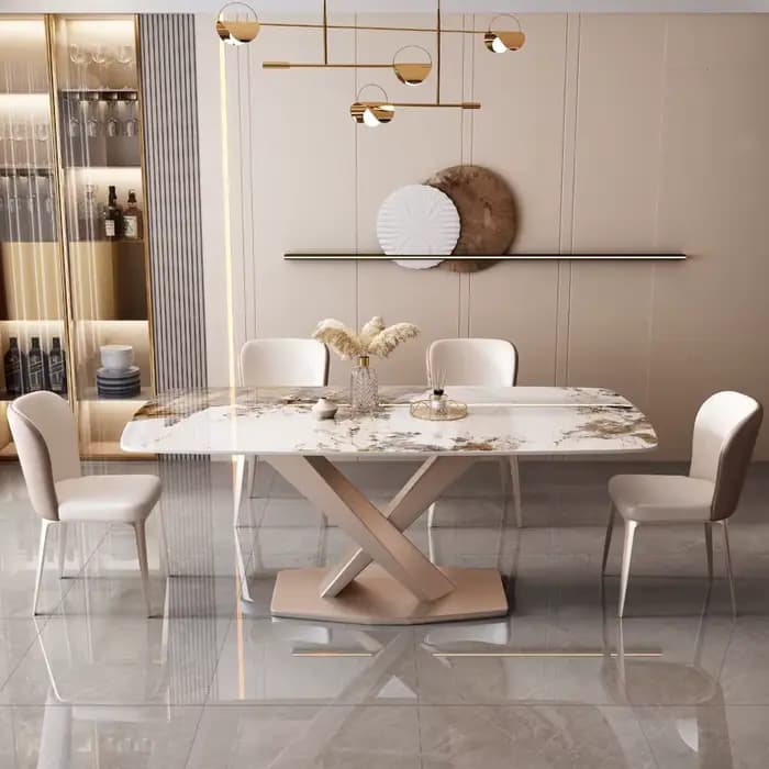 Ensemble de table et de chaises de salle à manger rectangulaire en marbre de luxe moderne