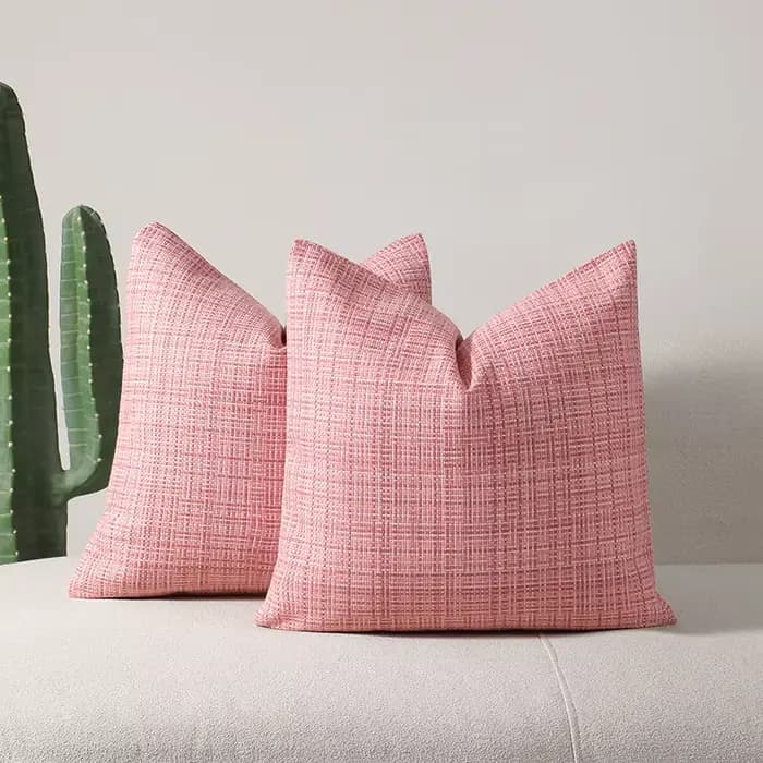 Lot de 2 housses de coussin imperméables d'extérieur 45x45 cm en coton et lin tissé