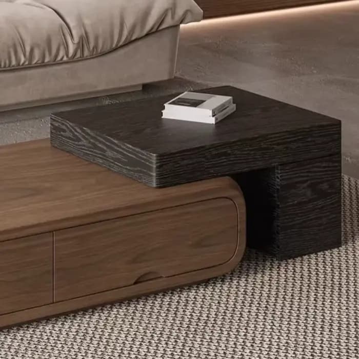 Table basse rétro en bois massif avec rangement