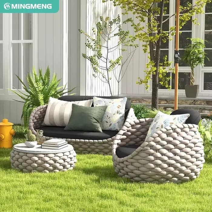 Ensemble de canapé de jardin moderne en rotin et alliage d'aluminium