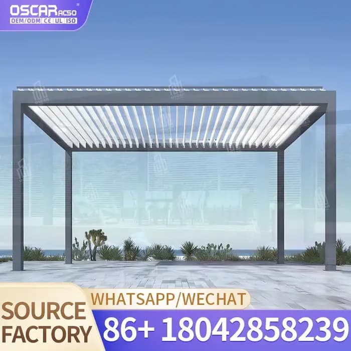 Pergola d'auvent motorisée de couverture de toit à persiennes imperméable fixée au mur extérieur