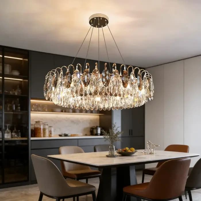 Lustre doré de luxe, lampe suspendue moderne en cristal pour salle à manger, salon, chambre, hôtel, hall.