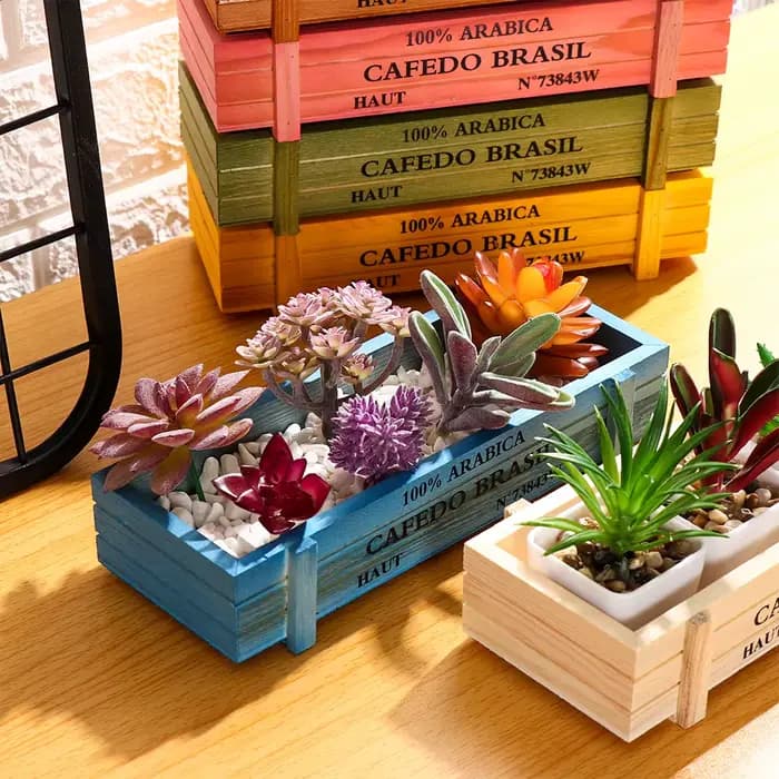 Pot de fleurs en bois naturel, décor de jardin, pots décoratifs, boîtes succulentes, vase rectangulaire, caisses vintage, outils pour la maison