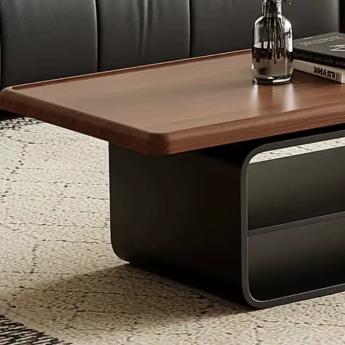 Table basse en bois marron avec centre en métal