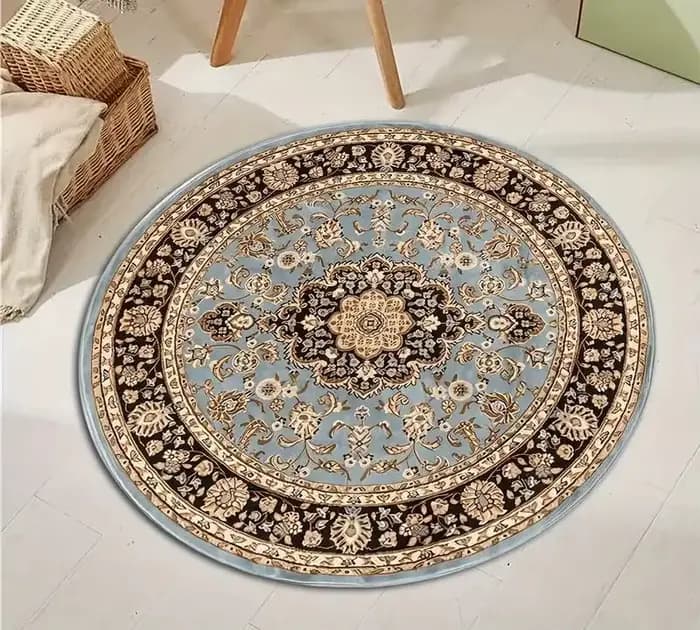 Tapis rond de style vintage avec tapis floral traditionnel, antidérapant, lavable en machine, pour salon, chambre à coucher, espaces extérieurs