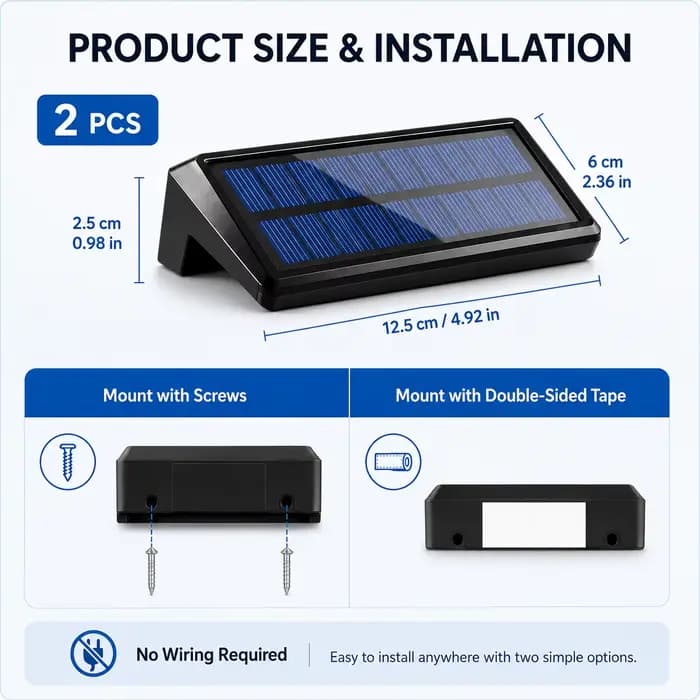 Paquet de 2 appliques murales solaires 4 LED lumières de clôture solaire
