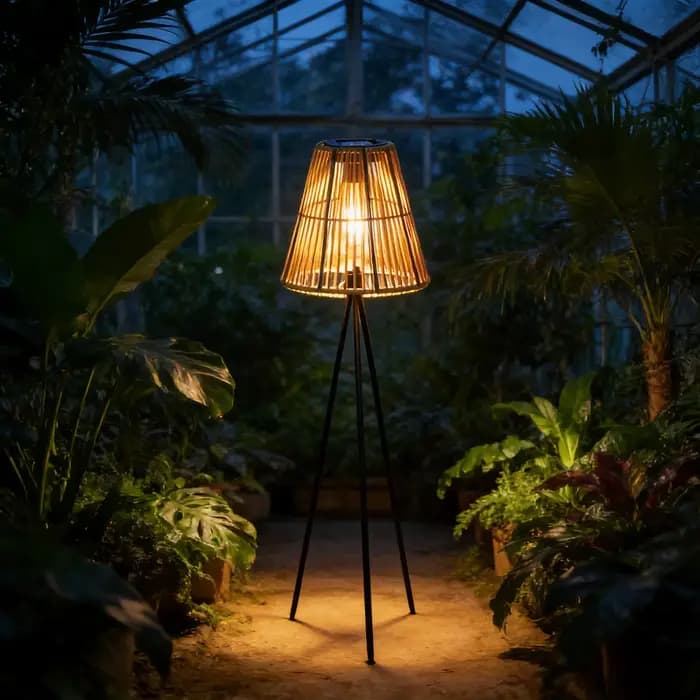 Lampe solaire artisanale en rotin