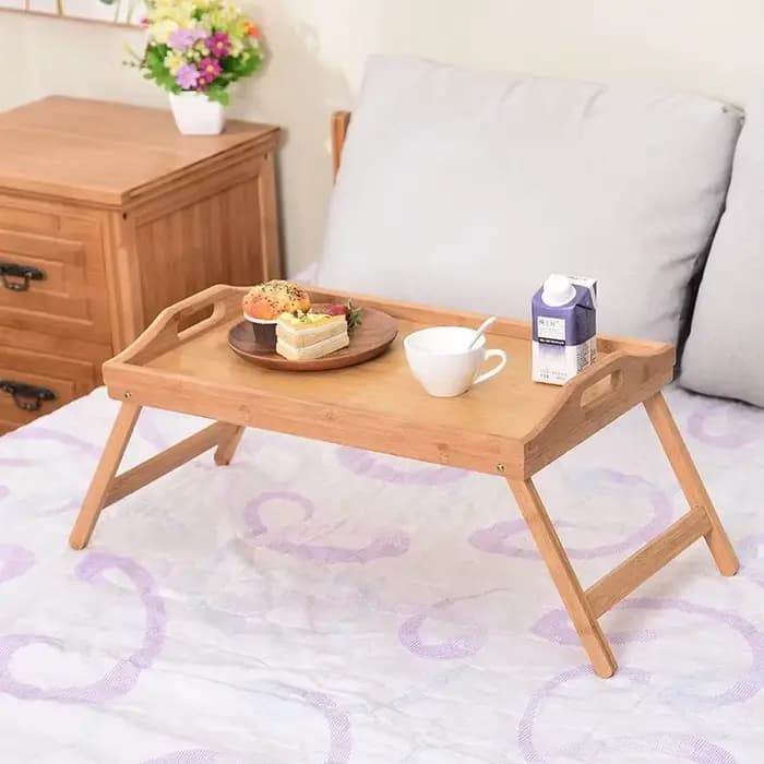 Plateau de lit en bambou avec poignée de pieds pliants