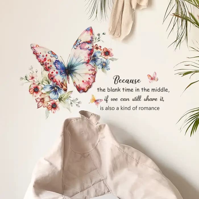 Autocollant mural anglais motif fleur et papillon, décoration murale pour salon, embellissement de fond, décoration de chambre, autocollants décoratifs auto-adhésifs pour la maison