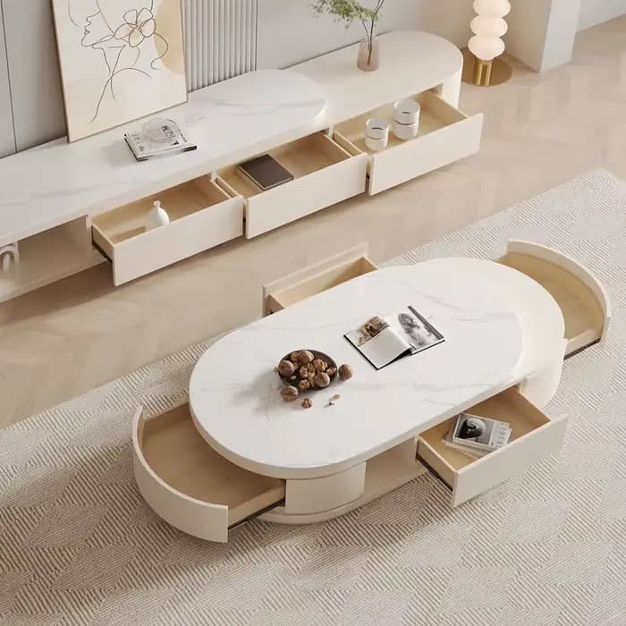 Table basse ovale moderne extensible et réglable