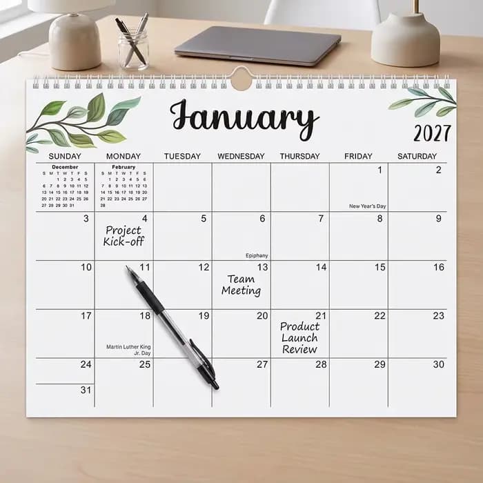 Calendrier mural 2027, planificateur mensuel de janvier 2026 à juin 2027, pour la planification quotidienne, calendrier suspendable et étanche