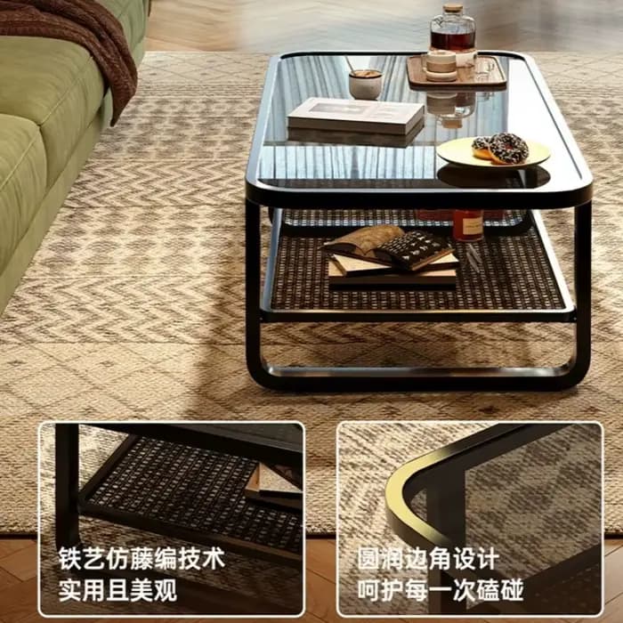 Table basse noire moderne en verre