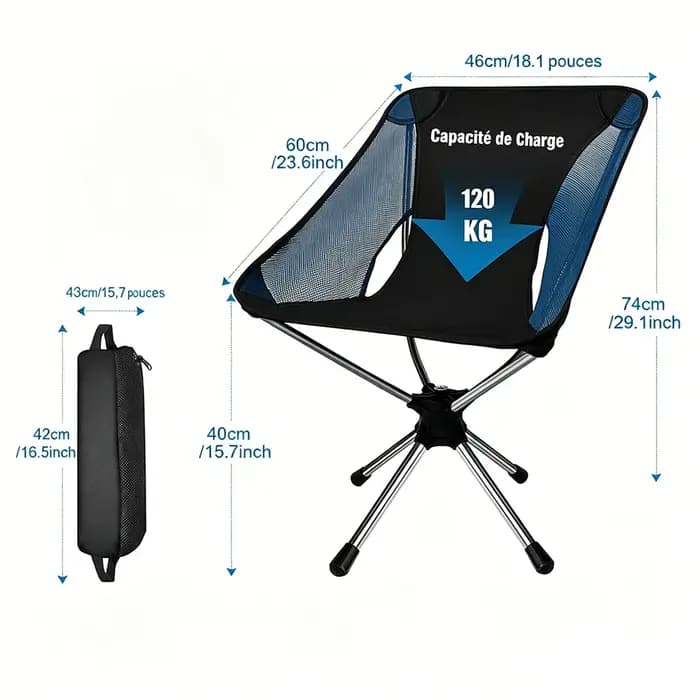 Chaise de camping pliable 360 ° Chaises pivotantes pour adultes