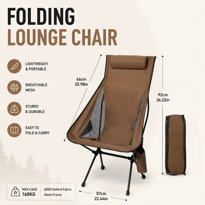 Chaise pliable en alliage d'aluminium, design confortable avec appui-tête, siège léger pour la pêche et les voyages en plein air