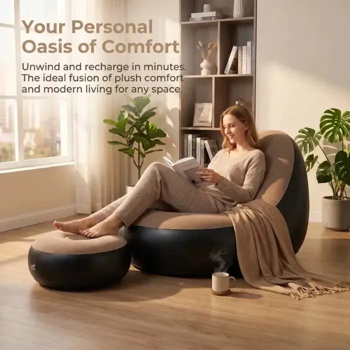 Chaise longue gonflable avec repose-pieds ottoman, chaise longue inclinable, canapé de camping portable d'extérieur, chaise de jardin