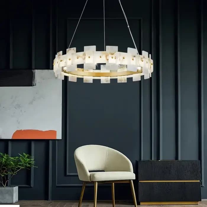 Plafonnier LED en marbre naturel, design artistique moderne, éclairage d'intérieur, luminaire décoratif de plafond, idéal pour un salon ou un restaurant
